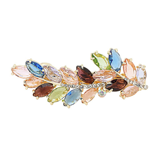 Yellow Chimes Hair Clips for Women Girls Barrette Hair Clips for Women Hair Accessories for Women Leafy Shaped Clips for Women Multicolor Crystal French Barrette Hair Clips for Women and Girls Gift For Women & Girls