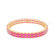 Yellow Chimes Classic Pink AD/American Diamond Studded 18k Gold Plated Designer Oval 2 PCs Handcrafted Bangles Set for Women & Girls (2.4)