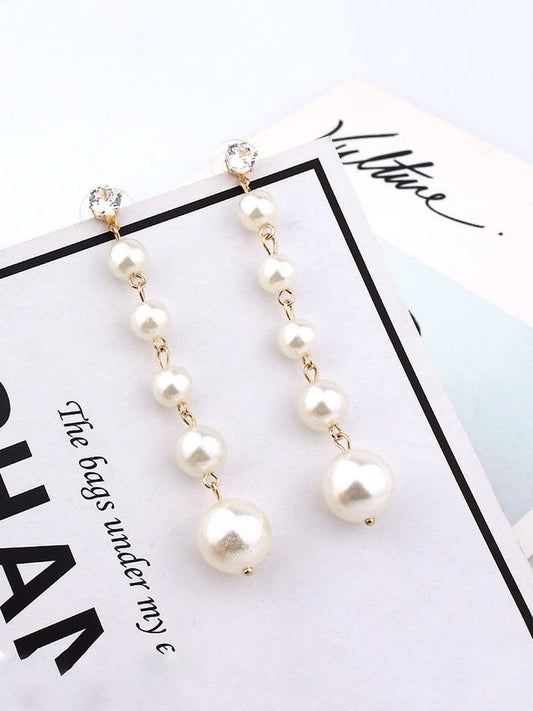 Kairangi Earrings for Women and Girls Fashion White Pearl Dangler Earrings | Gold Plated Long Chain Pearl Dangler Earrings | Birthday Gift for Girls & Women Anniversary Gift for Wife