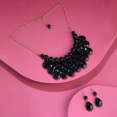 Yellow Chimes Jewellery Set For Women Black Stone Tear Drop Designed Gold Toned Necklace Set For Women and Girls