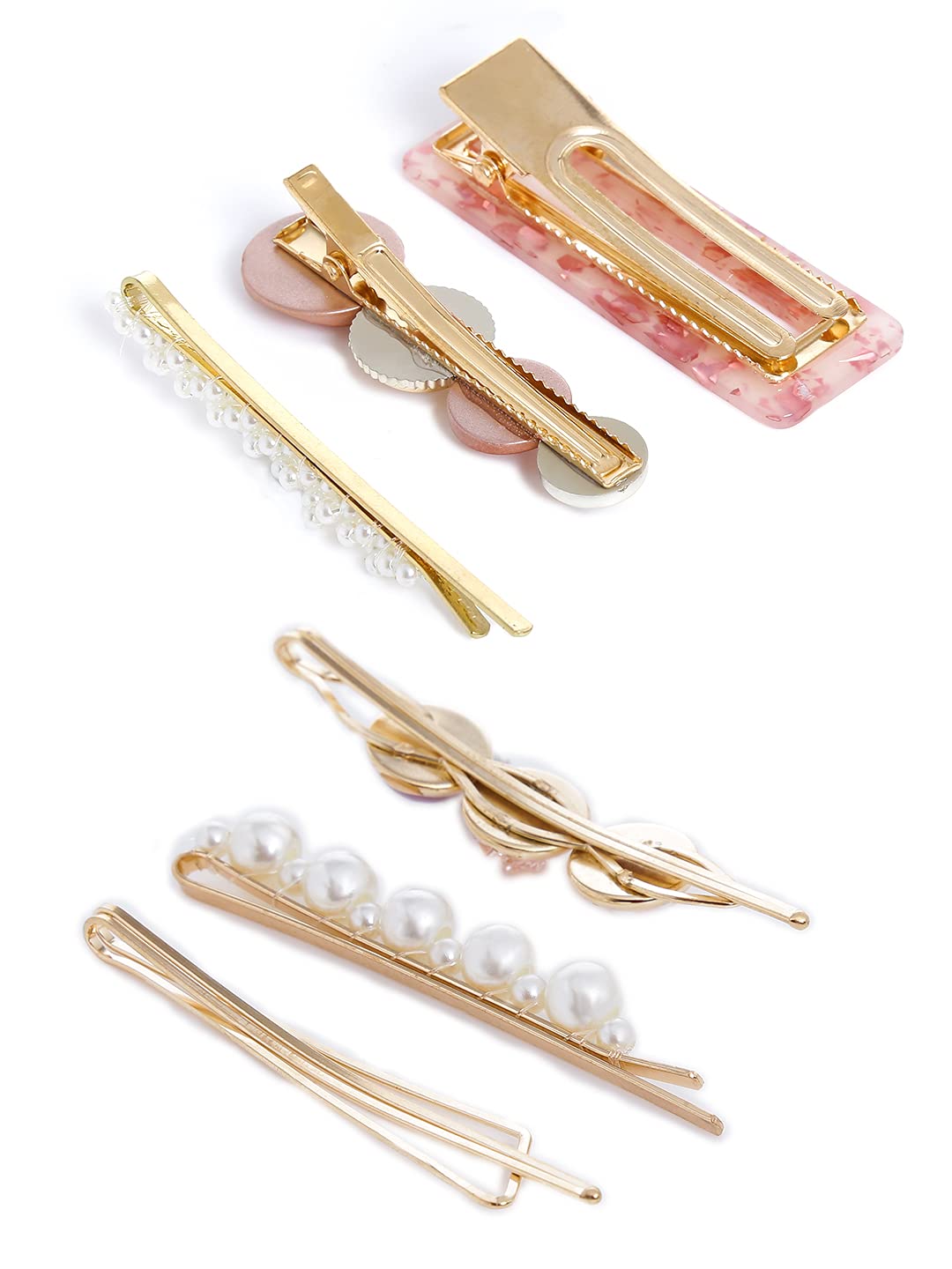 Yellow Chimes 6 pcs Acrylic Resin Pearl Bobby pins Fashion Hair Clips Hair Accessories for Women Girls (Pack of 6), Multicolour, Medium (YCHACL-WM002-MC)