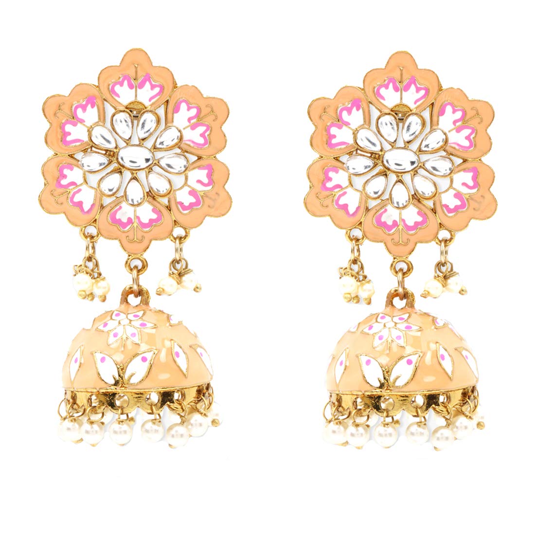 Yellow Chimes Meenakari Jhumka Earrings Handcrafted Stylish Gold toned Traditional Flower Jhumka/Jhumki Earrings for Women & Girls (Peach)