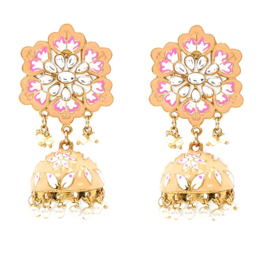 Yellow Chimes Meenakari Jhumka Earrings Handcrafted Stylish Gold toned Traditional Flower Jhumka/Jhumki Earrings for Women & Girls (Peach)