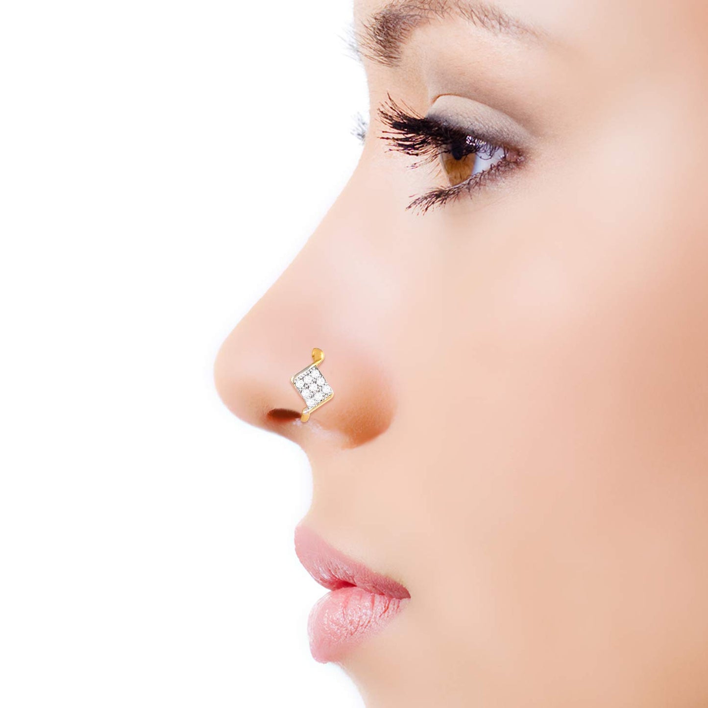 Yellow Chimes A5 Grade American Diamond Traditional Gold Plated Without Piercing Combo Nose Pins for Women & Girls