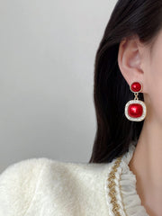 Yellow Chimes Earrings For Women Red Color Pearl Studded Double Drop Earrings For Women and Girls