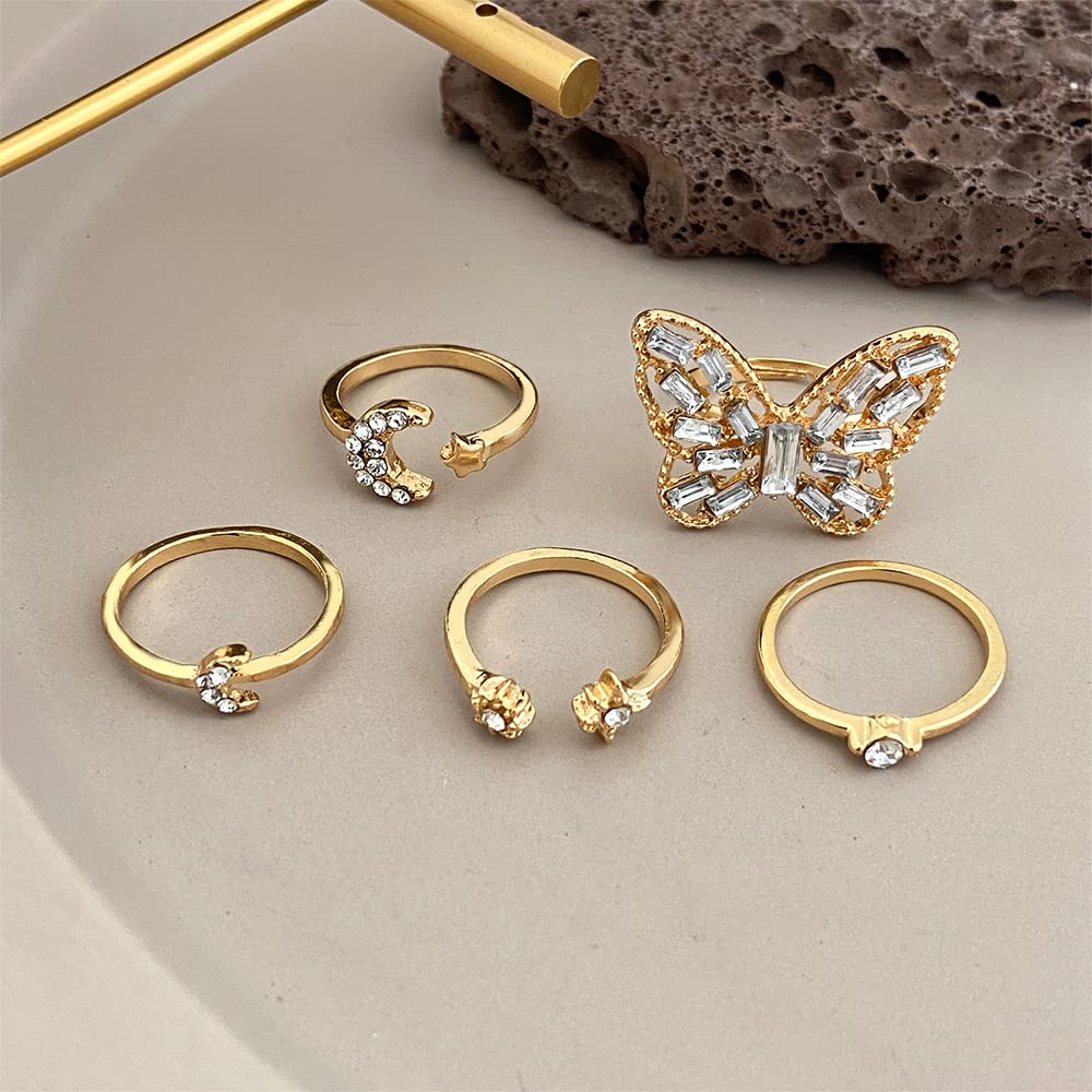 Yellow Chimes Ring For Women Gold Plated Combo Of Adjustable Finger Rings Studded Crystal For Women and Girls