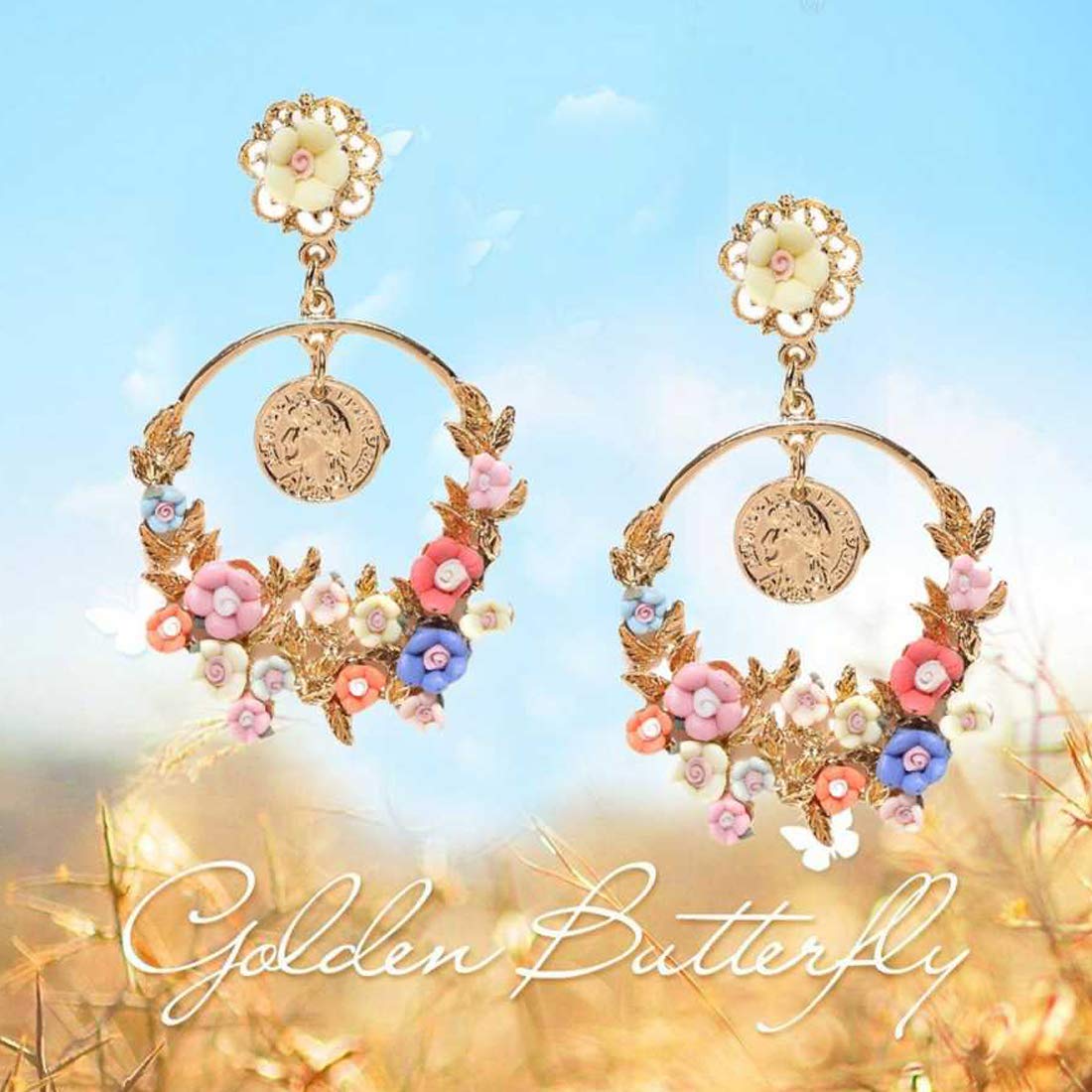 Yellow Chimes Floral Design Multicolor Chandelier Dangle Drop Earrings for Women and Girls