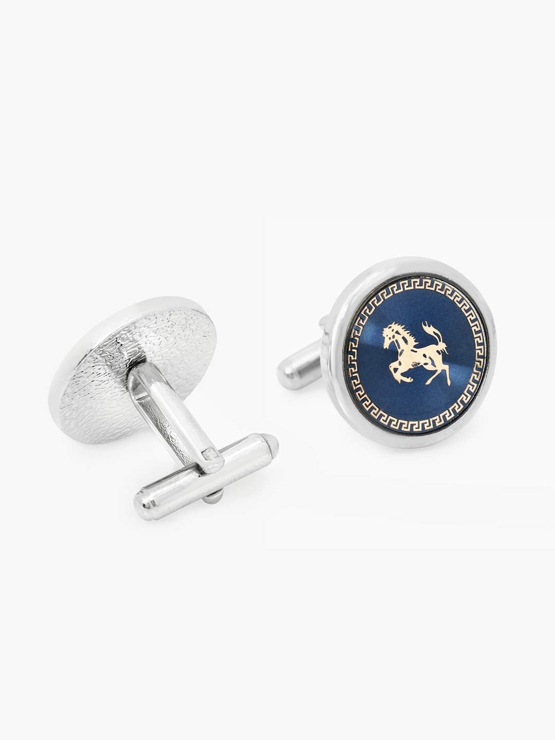 Yellow Chimes Unique Spin-Able Earth Globe Watch Movement Shape Stainless Steel Formal Cufflinks for Men (Horse Design)