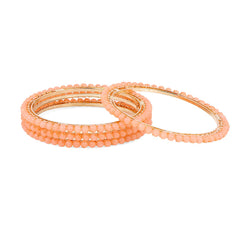 Yellow Chimes Classic Design Handcrafted Beads Studded Gold Plated 4 Pcs Peach Beaded Bangles Set For Women & Girls (2.4) (2.8)