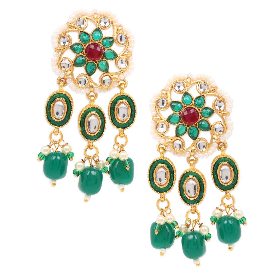 Yellow Chimes Ethnic Handcrafted Moti Green Jewellery Set Gold Plated Traditional Floral Choker Necklace Set With Maang Tikka for women & Girls (Green)