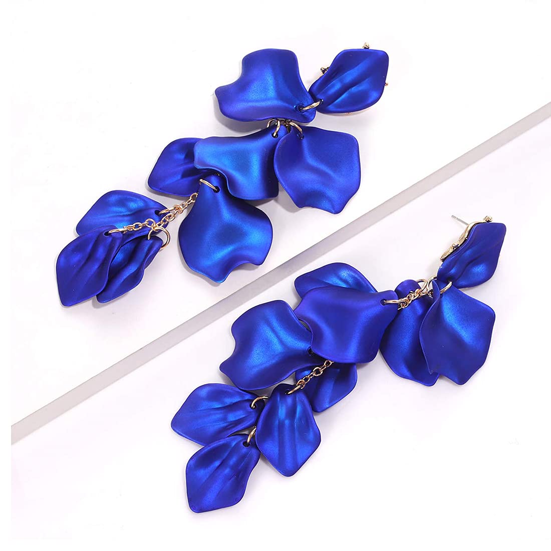 Yellow Chimes Elegant Latest Fashion Gold Plated Royal Blue Colour Flower Petals Design Dangler Earrings for Women and Girls, Medium (Model Number: YCFJER-PETLDNG-BL)