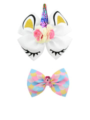 Melbees by Yellow Chimes Set of 2 Pcs Big Unicorn and Bow Shape Big Hair Clips Hair Acessories for Girls and Kids (Pack of 2), Multi-Color, Medium (YCHACL-KD014-MC)