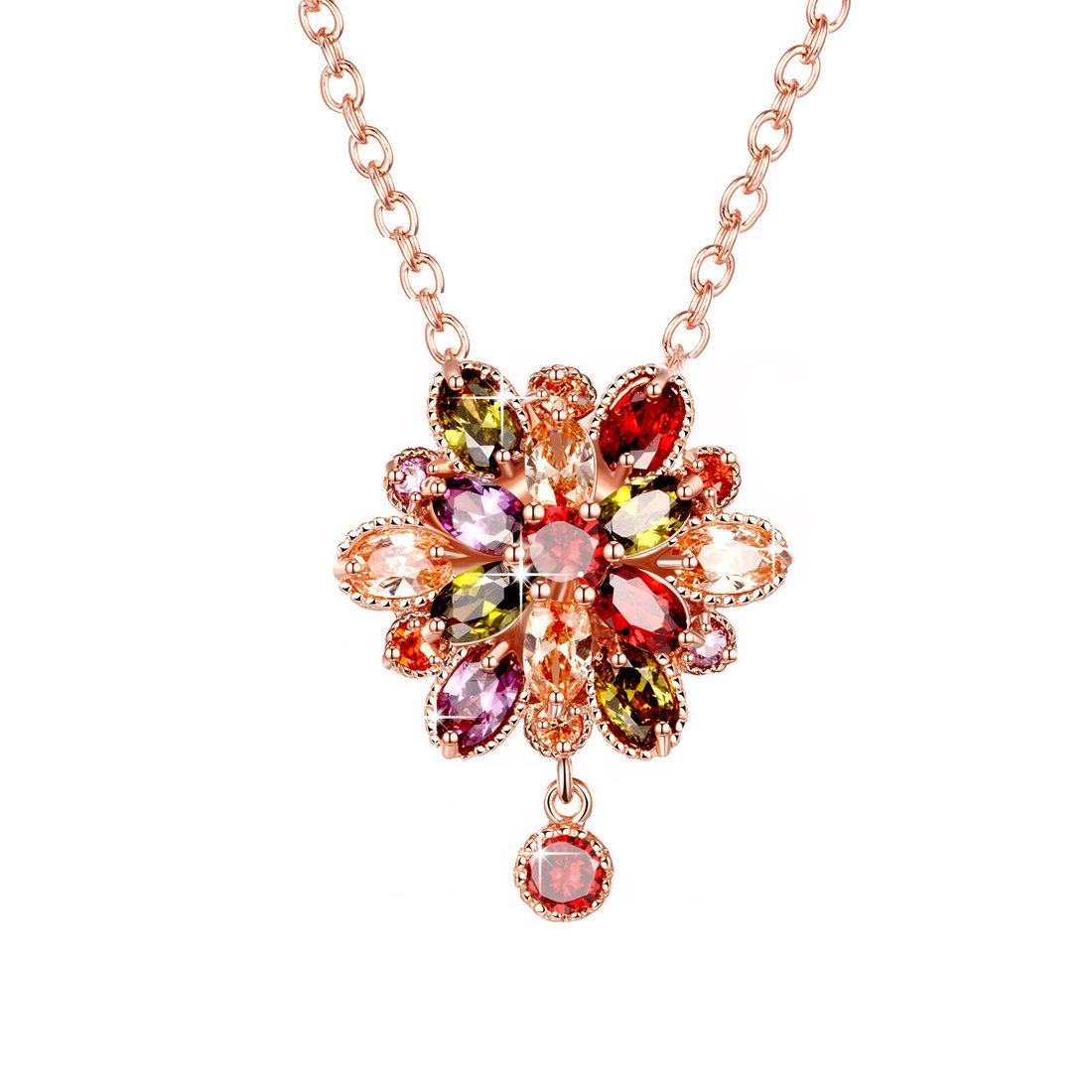 Yellow Chimes Crystal Chain Pendant for Women Double Flower Swiss Cubic Zircon 18K RoseGold Plated Chain Pendant for Women and Girls