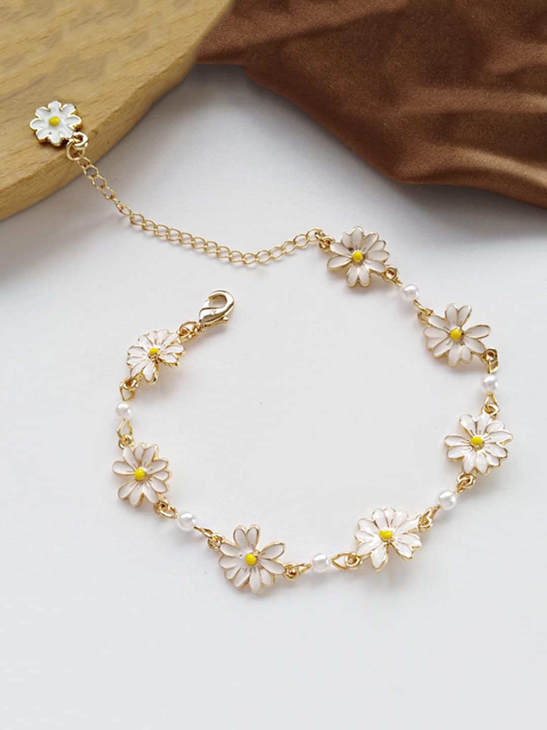 Yellow Chimes Necklace For Women Gold Toned Floral Designed Pearl Studded Chain For Women and Girls