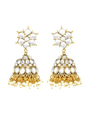 Yellow Chimes Ethnic Gold Plated Flower Design Traditional Stone Moti Beads Jhumka Earrings for Women and Girls
