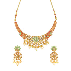 Yellow Chimes Traditional Jewellery Set for Women Gold Plated Meenakari Jewellery Set Traditional Floral Choker Necklace Set for Women and Girls.