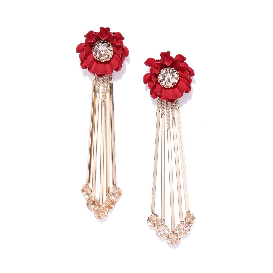 Yellow Chimes Earrings for Women and Girls | Fashion Red Crystal Dangler Earring | Gold Plated Dangler | Floral Shaped Western Long Danglers Earrings | Accessories Jewellery for Women | Birthday Gift for Girls and Women Anniversary Gift for Wife