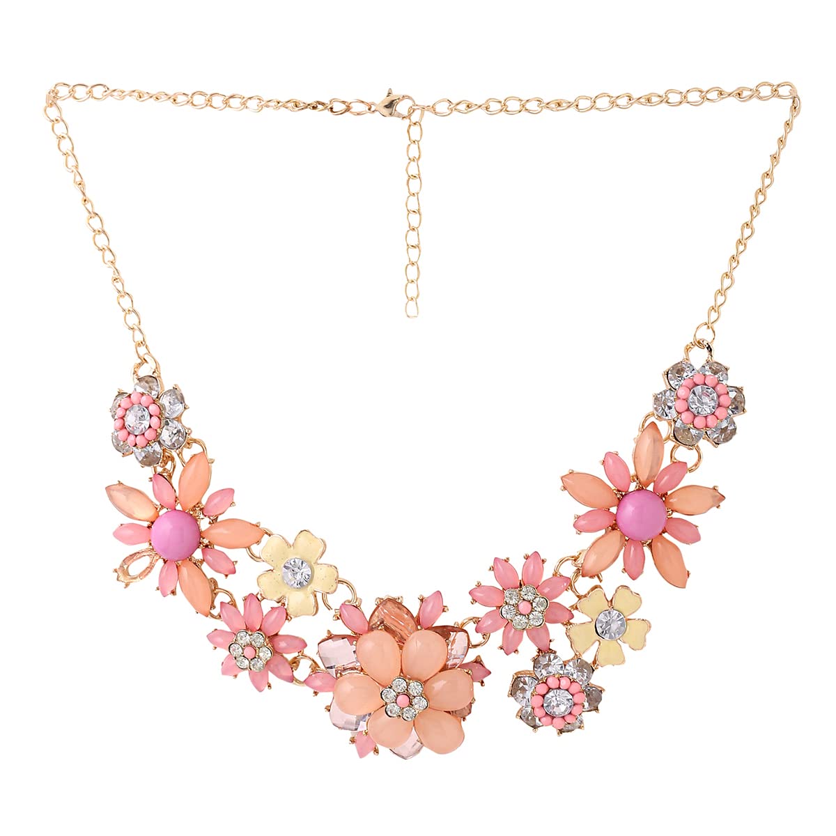 Yellow Chimes Necklace For Women Gold Toned Pink color Floral Designed Crystal Necklace For Women and Girls