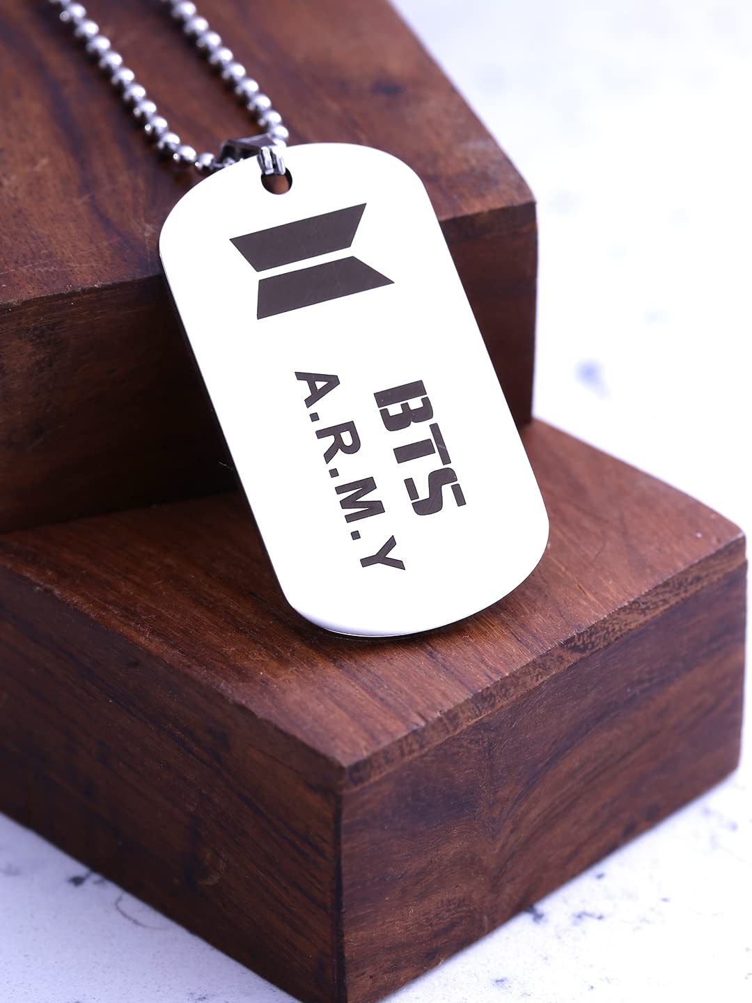 Yellow Chimes BTS Pendant for Women Silver Chain Pendant Stainless Steel 3 mm BTS Army Dog Tag Pendant Necklace for Men and Boys.