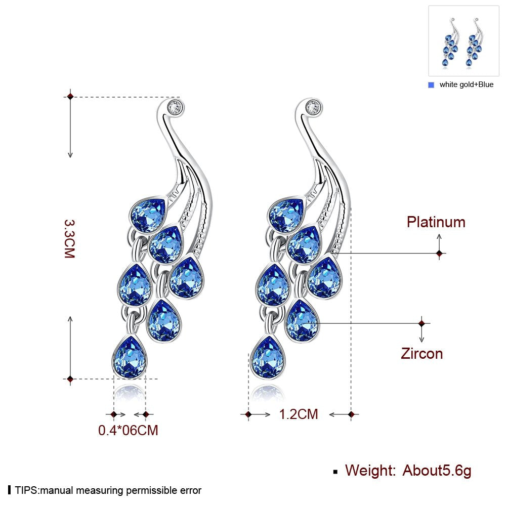 YELLOW CHIMES Mayur Blue Austrian Crystal Austrian Crystal Peacock Earrings for Women and Girls