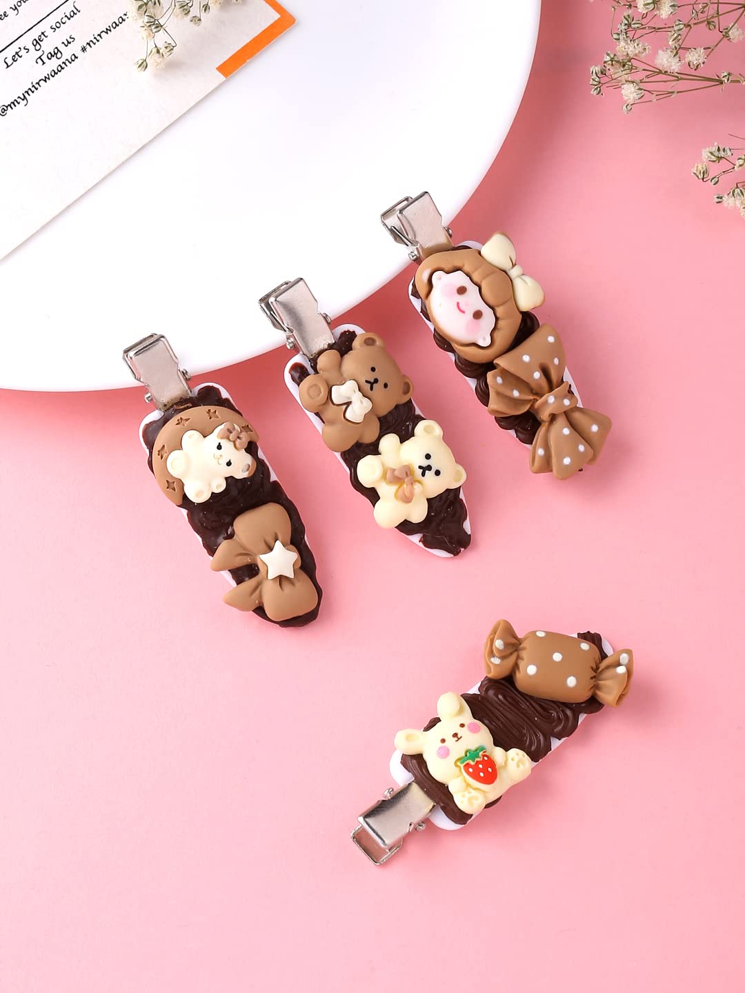 Melbees by Yellow Chimes Hair Clips for Girls 3 Pcs Hairclip Cute Teddy Bear Hair Clips for Girls Alligator Hair Clip for Kids and Girls Hair Accessories.