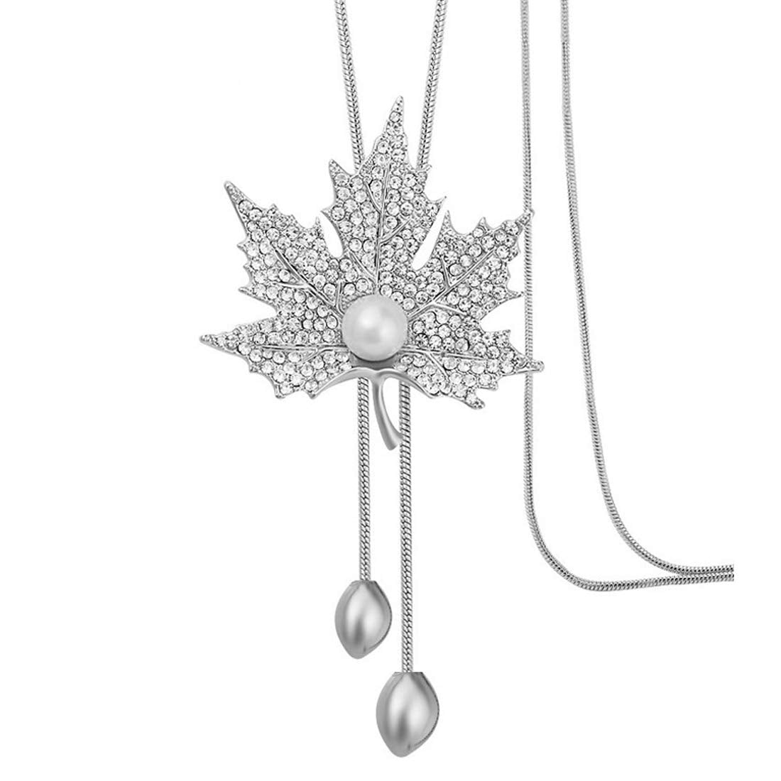 Yellow Chimes Long Chain Necklace for Girls Maple Leaf Silver Long Chain Pendant Necklace for Womena and Girls