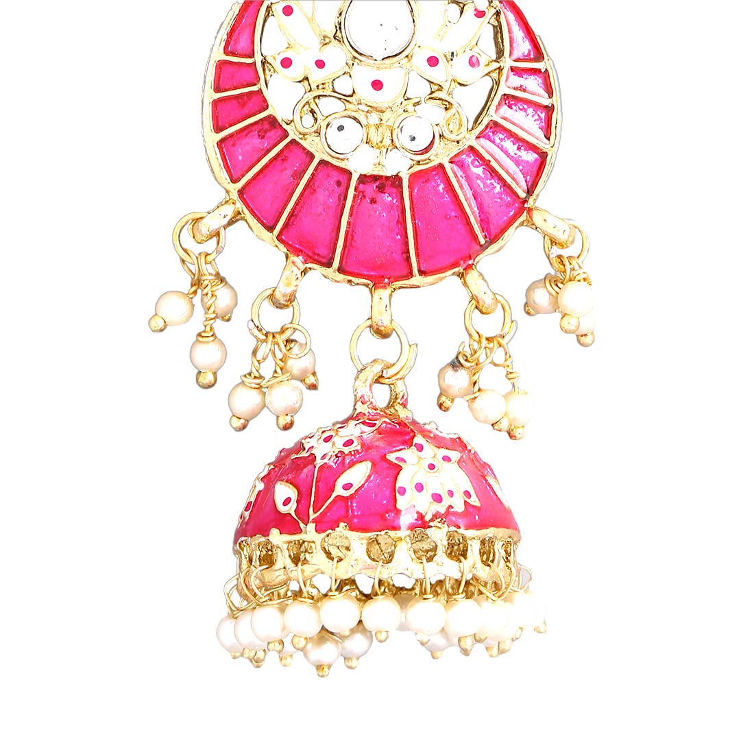 Yellow Chimes Jhumka Earrings for Women Gold Plated Traditional Pink Meenakari Lotus Chandbali Jhumka Earrings for Women and Girls