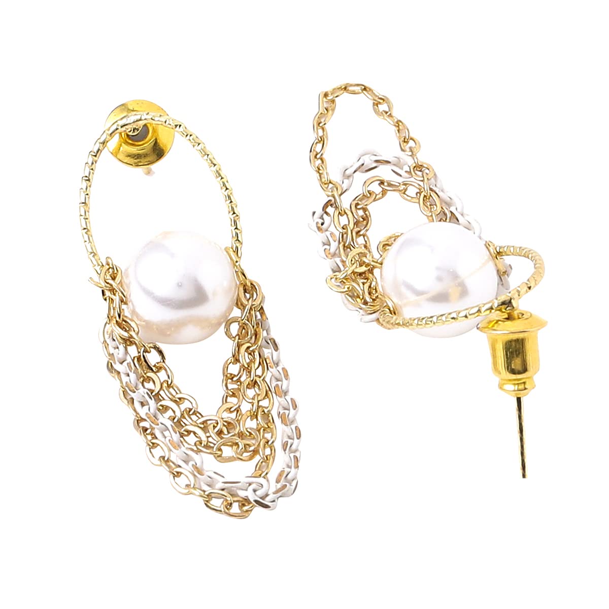 Yellow Chimes Earrings For Women Gold Tone Triple Layered Chain Pearl Stud Drop Earrings For Women and Girls