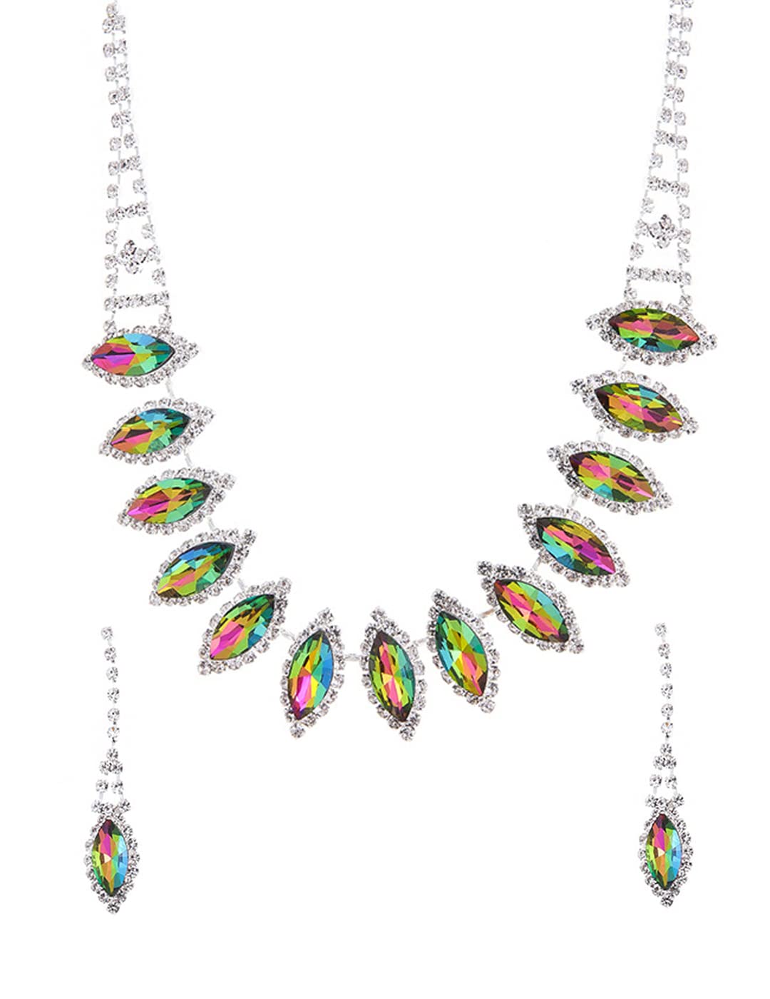 Yellow Chimes Jewellery Set fort Women with Multicolor Crystal Studded Classic Design Silver Plated Necklace Set for Women and Girls