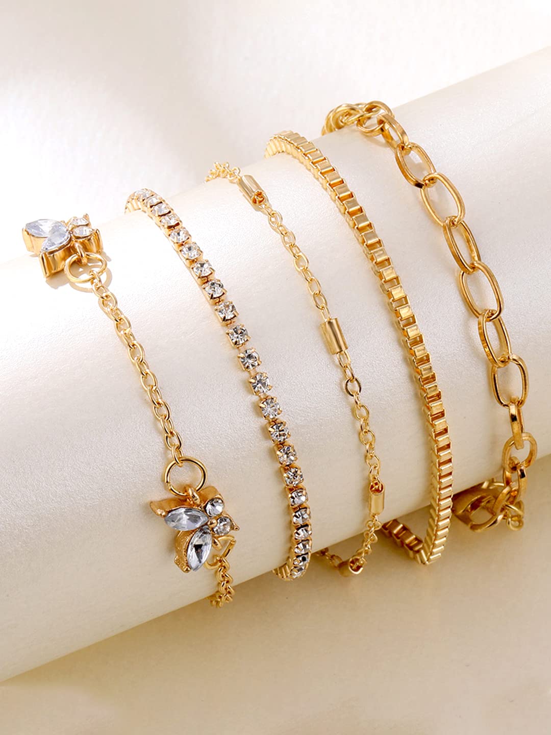 Yellow Chimes Combo Bracelets for Women 5 Pcs Gold Plated Chain Bracelet Set for Women and Girls