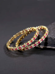 Yellow Chimes Elegant Set of 2 Pcs Pink AD/American Diamond Studded 18k Gold Plated Handcrafted Designer Bangles for Women & Girls (2.4)