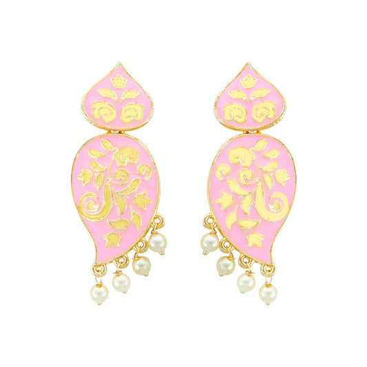 Yellow Chimes Earrings for Women and Girls Meenakari Earrings | Gold Tone Pink Meenakari Drop Earrings | Birthday Gift for girls and women Anniversary Gift for Wife