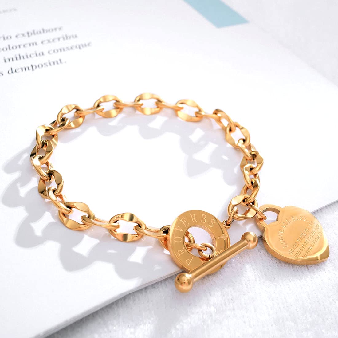 Yellow Chimes Bracelet for Women and Girls Golden Bracelets for Women and Girls | Western Style Stainless Steel Heart Charm Chain Bracelet | Birthday Gift For girls and women Anniversary Gift for Wife