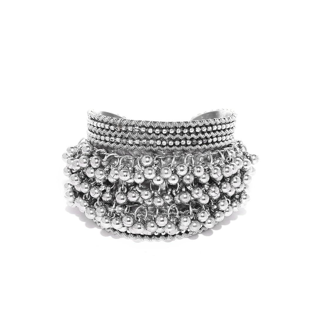 Kairangi Silver Oxidised Bracelet for Women Oxidised Silver Ghungroo Cuff Traditional Tribal Kada Bangle Bracelet for Women and Girls.