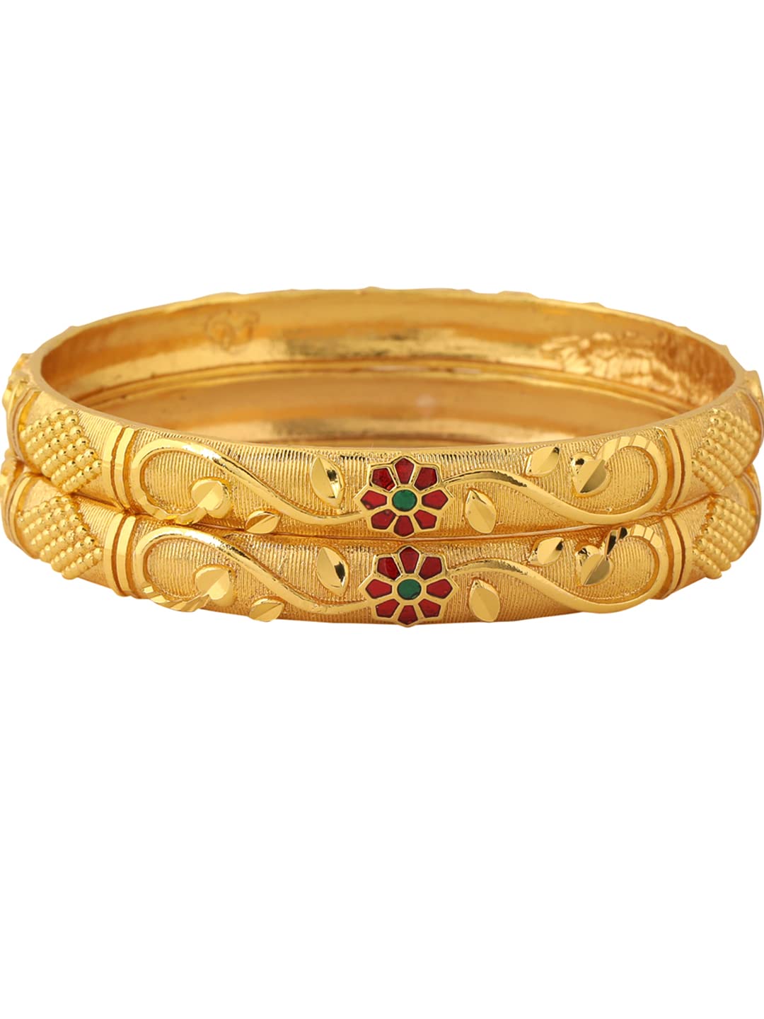 Yellow Chimes Bangles for Women Gold Toned Floral Designed Meenakari Touch Traditional Bangles for Women and Girls
