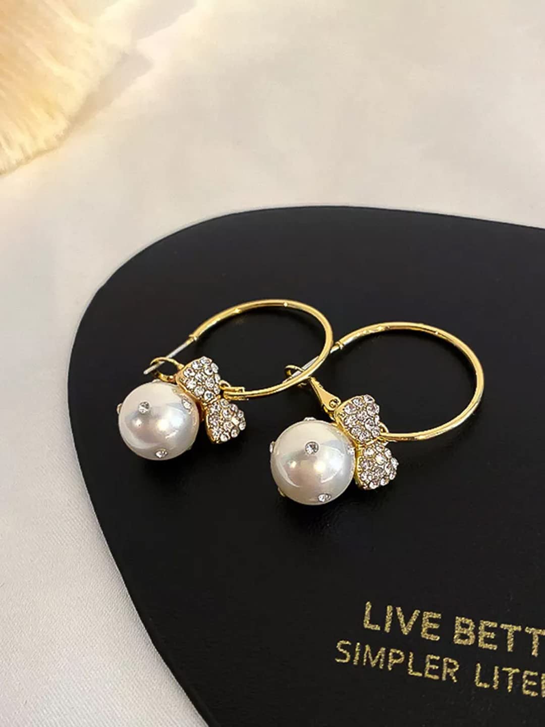 Yellow Chimes Earrings For Women Gold Toned Open Circle Hoop With Crystal Studded Butterfly Round Pearl Hanging Drop Earrings For Women and Girls