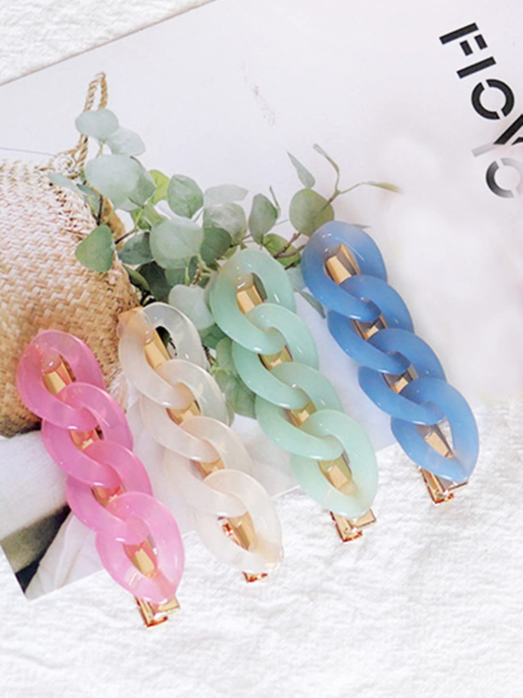 Yellow Chimes Hair Clips for Women Girls Hair Accessories for Women Multicolor Hair Clip 4 Pcs Hair Clips for Girls Hairclips Chain Alligator Clips for Hair Pins for Women and Girls Gift For Women & Girls