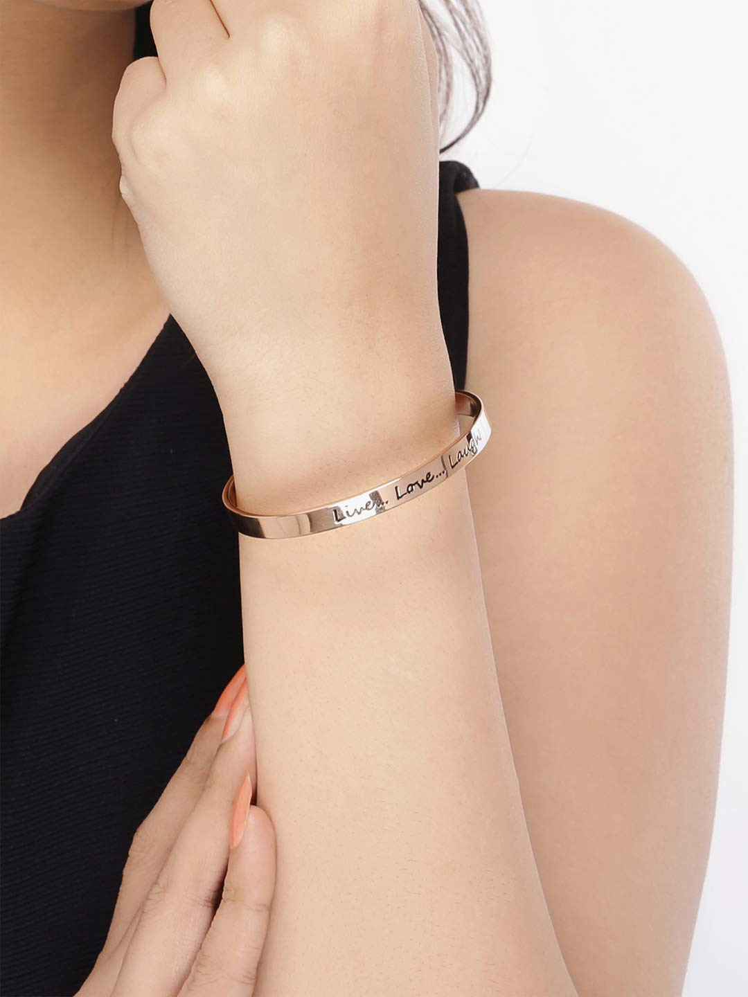 Yellow Chimes Bracelet for Women and Men | Fashion Rose Gold Cuff Kadaa Bracelets for Girls and Boys | Positive Quotes Inspirational LIVE LOVE LAUGH Message Engraved Karma Band Bracelet | Rose Gold Plated Hand Cuff Kadaa Bracelet | Accessories Jewellry