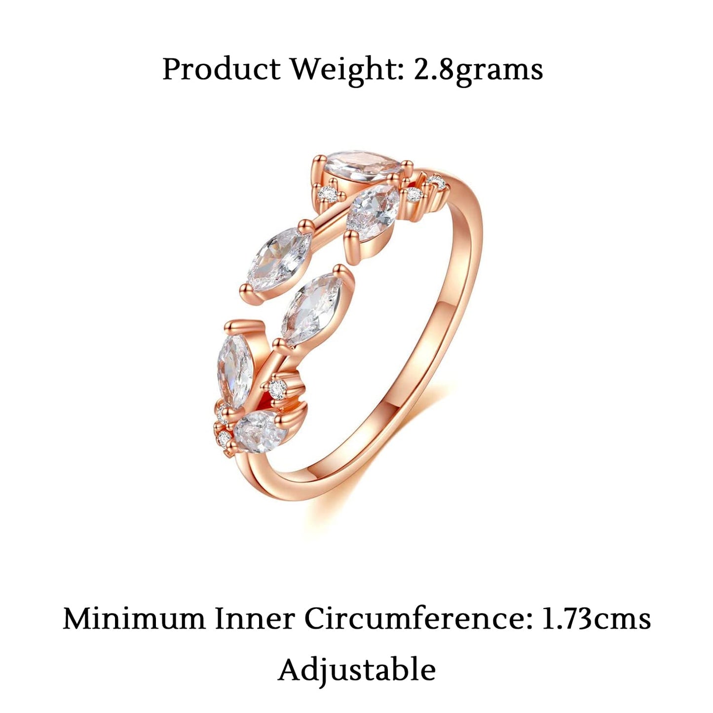 Yellow Chimes Rings for Women and Girls Rosegold Ring | Adjustable Crystal Rings Rose Gold Plated Leaf Shaped Finger Ring for Women | Birthday Gift For girls and women Anniversary Gift for Wife