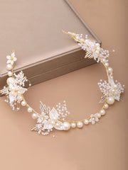 Yellow Chimes White & Gold-Toned Pearl Beaded Classic Fashionable Hair Band Hair Jewellery for Woman & Girls