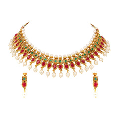 Yellow Chimes Ethnic Handcrafted Classic Jewellery Set Studded Stoned Gold Plated Traditional Choker Necklace Set for Women & Girls
