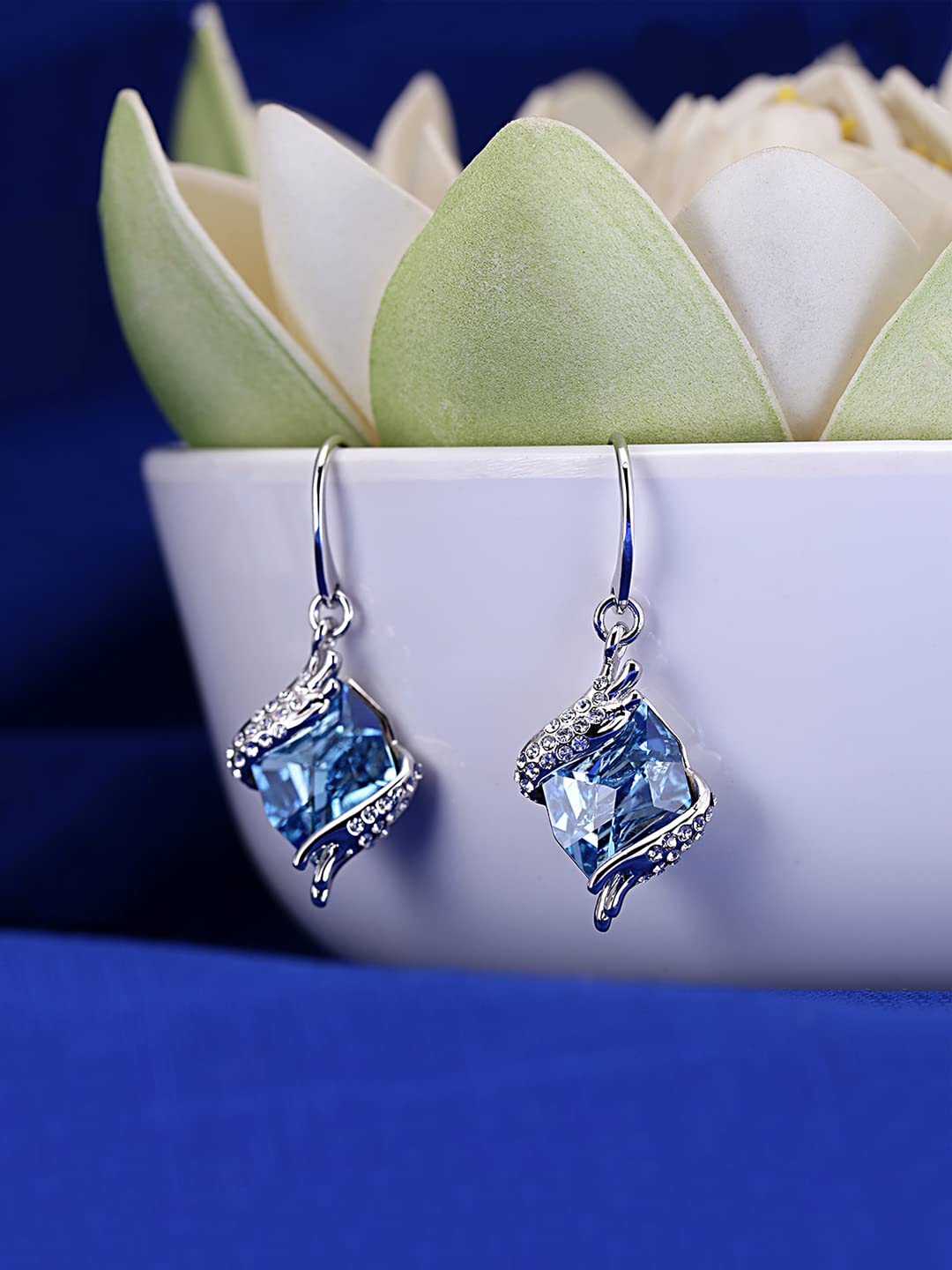 Yellow Chimes Crystals from Swarovski Angel Guardian Blue Crystal Earrings for Women & Girls (YCER-0011250BL)