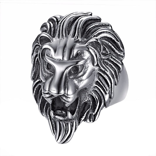 Yellow Chimes Rings for Men Lion Head Ring 316 Stainless Steel Never Fading Silver Ring for Men and Boys.