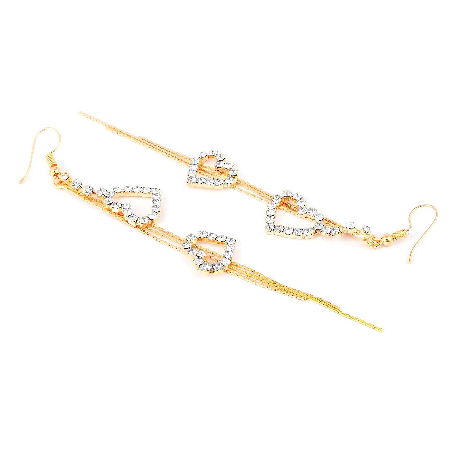Yellow Chimes Hanging Hearts Gold Chandelier Earring for Women & Girls