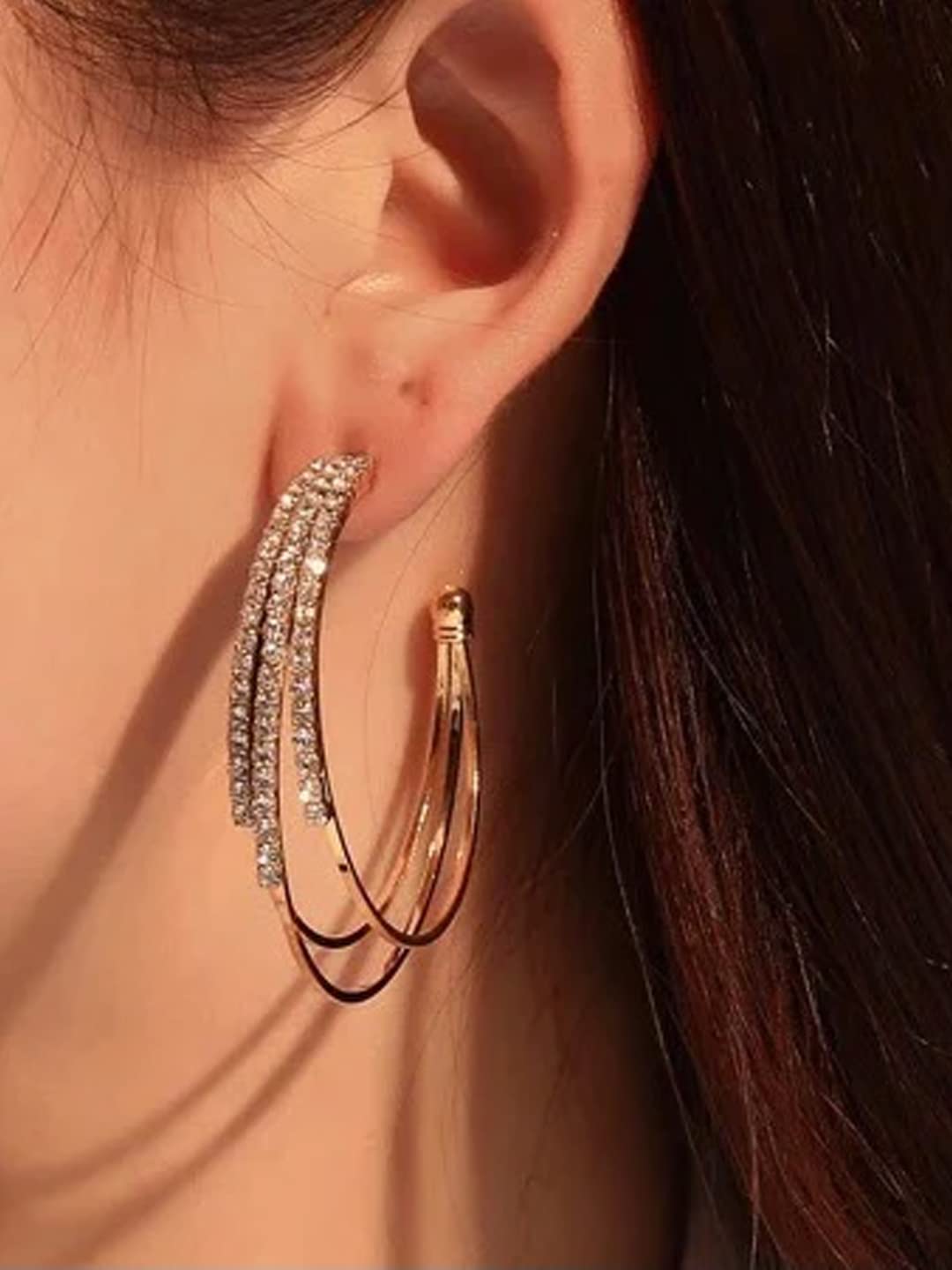 Yellow Chimes Earrings for Women and Girls Hoop Earrings for Girls | Rose Gold Toned Crystal Studded Hoop Earrings | Birthday Gift for girls and women Anniversary Gift for Wife