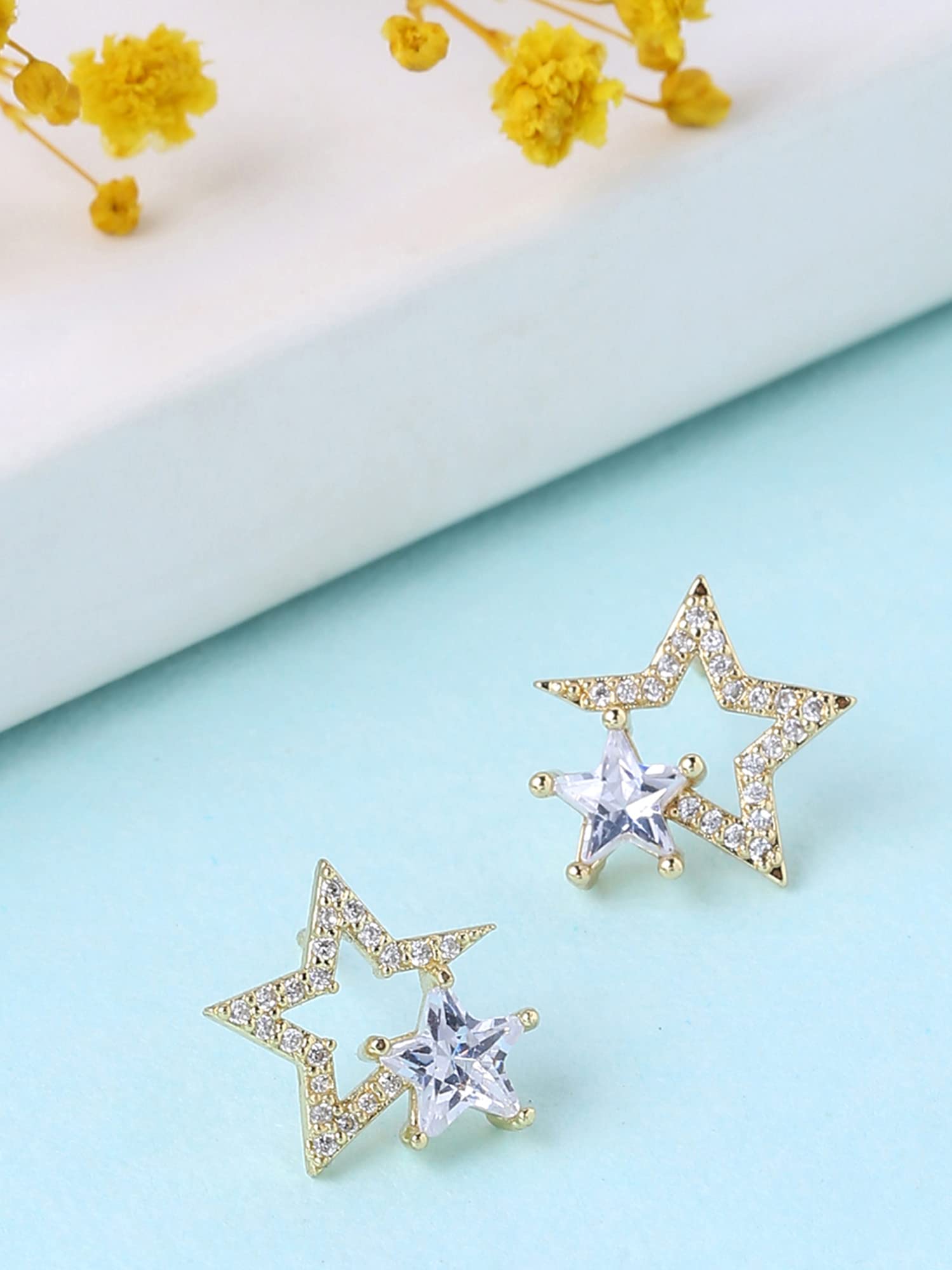 Buy Blue Diamond Club - 9ct Gold Filled Small Cute Blue Star Shape Zircon  Crystal Stud Earrings 5mm Womens or Girls Online at desertcartINDIA