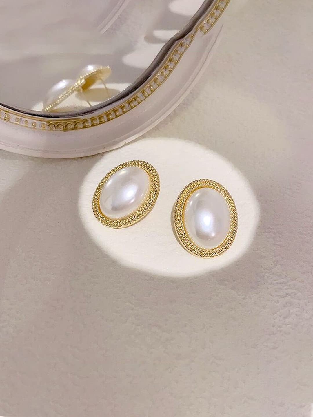 Yellow Chimes Earrings For Women Gold Toned Elegant Oval Shape Pearl Stud Earrings For Women and Girls