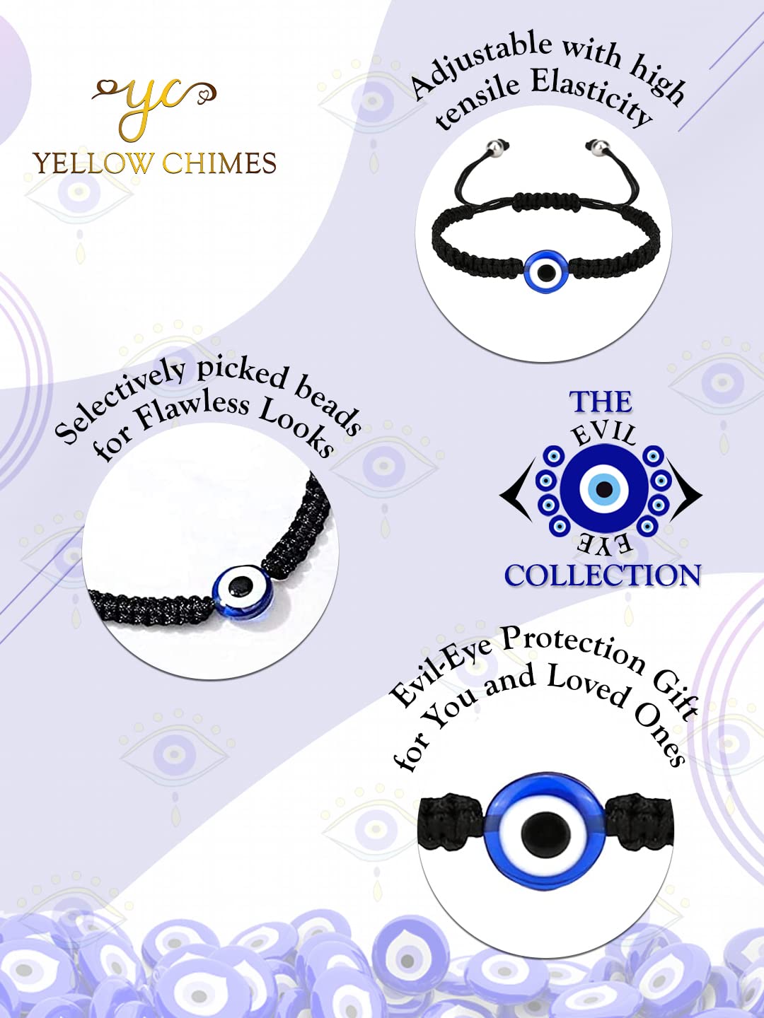 Yellow Chimes Men's and Women's Nylon Cord Adjustable Thread Wrist Band Black Evil Eye Nazariya Style Bracelets Accessories Jewellery
