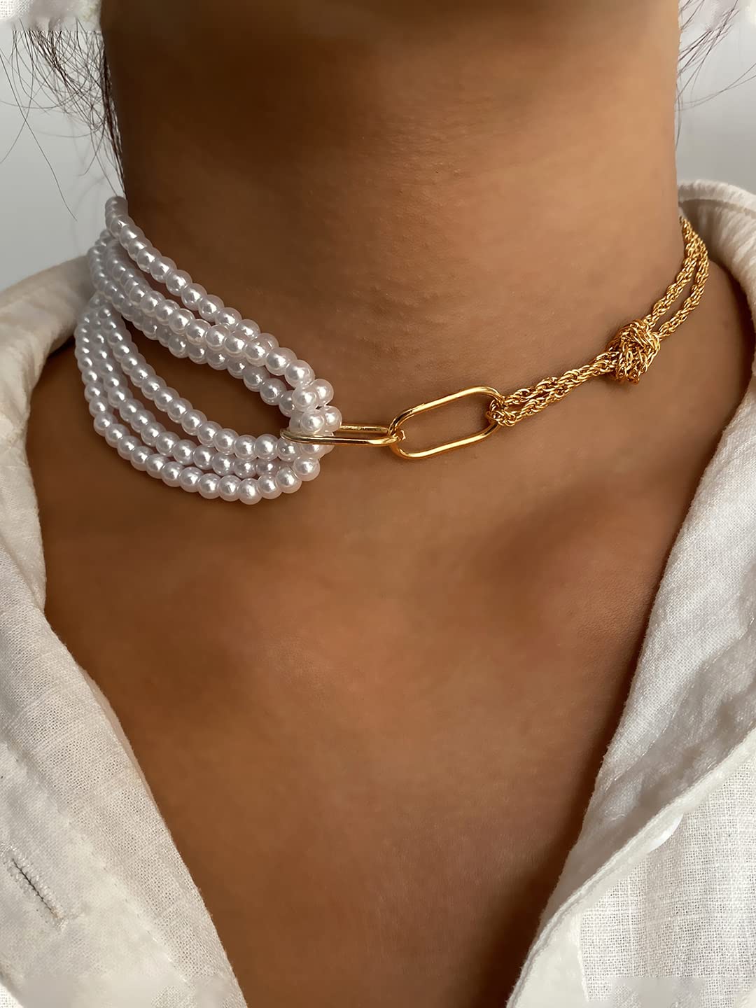 Yellow Chimes Necklace for Women and Girls Pearl Necklace for Women | Gold Plated Multilayered Choker Set of 2Pcs Necklace for Girls | Birthday Gift for girls and women Anniversary Gift for Wife