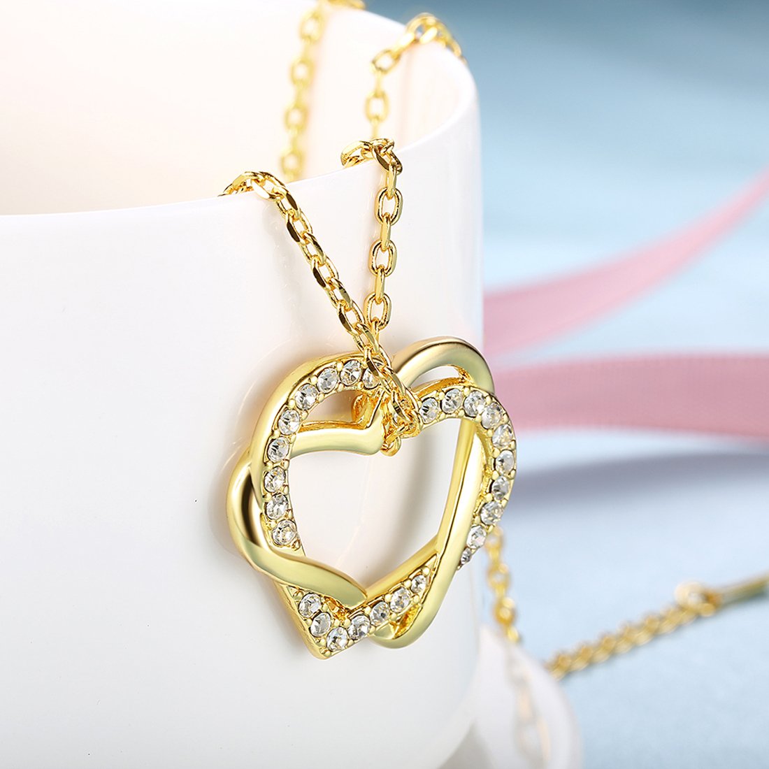Yellow Chimes Heart Pendant for Women Embracing Hearts-in-Love 18K Real Gold Plated Austrian Crystal Pendant for Women and Girls.